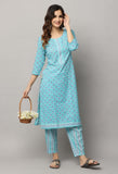 Sky Blue Round Neck Straight Cut Kurta