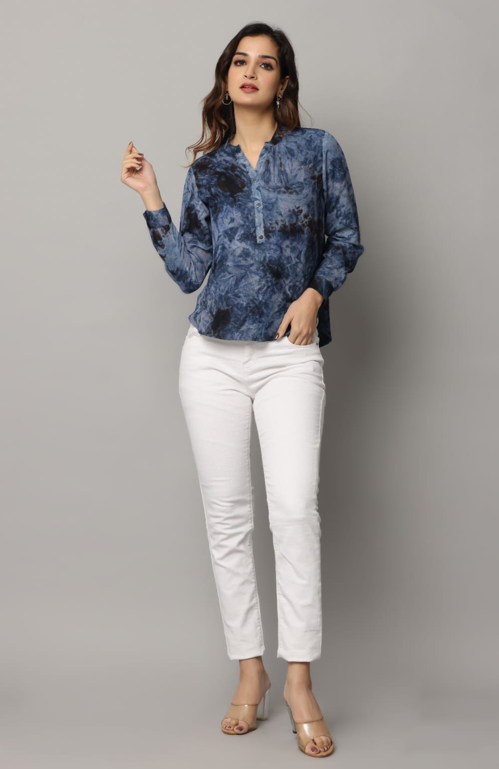 High V neck Top with Full Sleeves with  Button