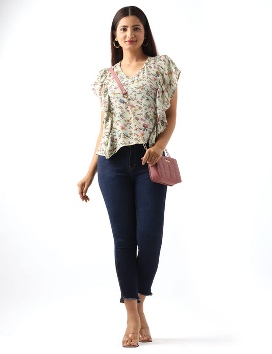 V Neck Floral Short Top