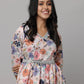 Floral Printed 3/4 Sleeve V Neck Dress