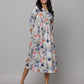 Floral Printed 3/4 Sleeve V Neck Dress