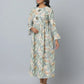 Floral Print Slim Fit Long Flared Sleeve Casual Dress