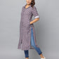 Checks Print Slim Fit 3/4th Sleeve Kurta