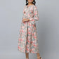 Floral Print Slim Fit Long Flared Sleeve Casual Dress