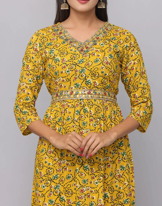 Floral Printed 3/4 Sleeve V Neck Dress