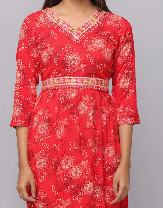 Floral Printed 3/4 Sleeve V Neck Dress