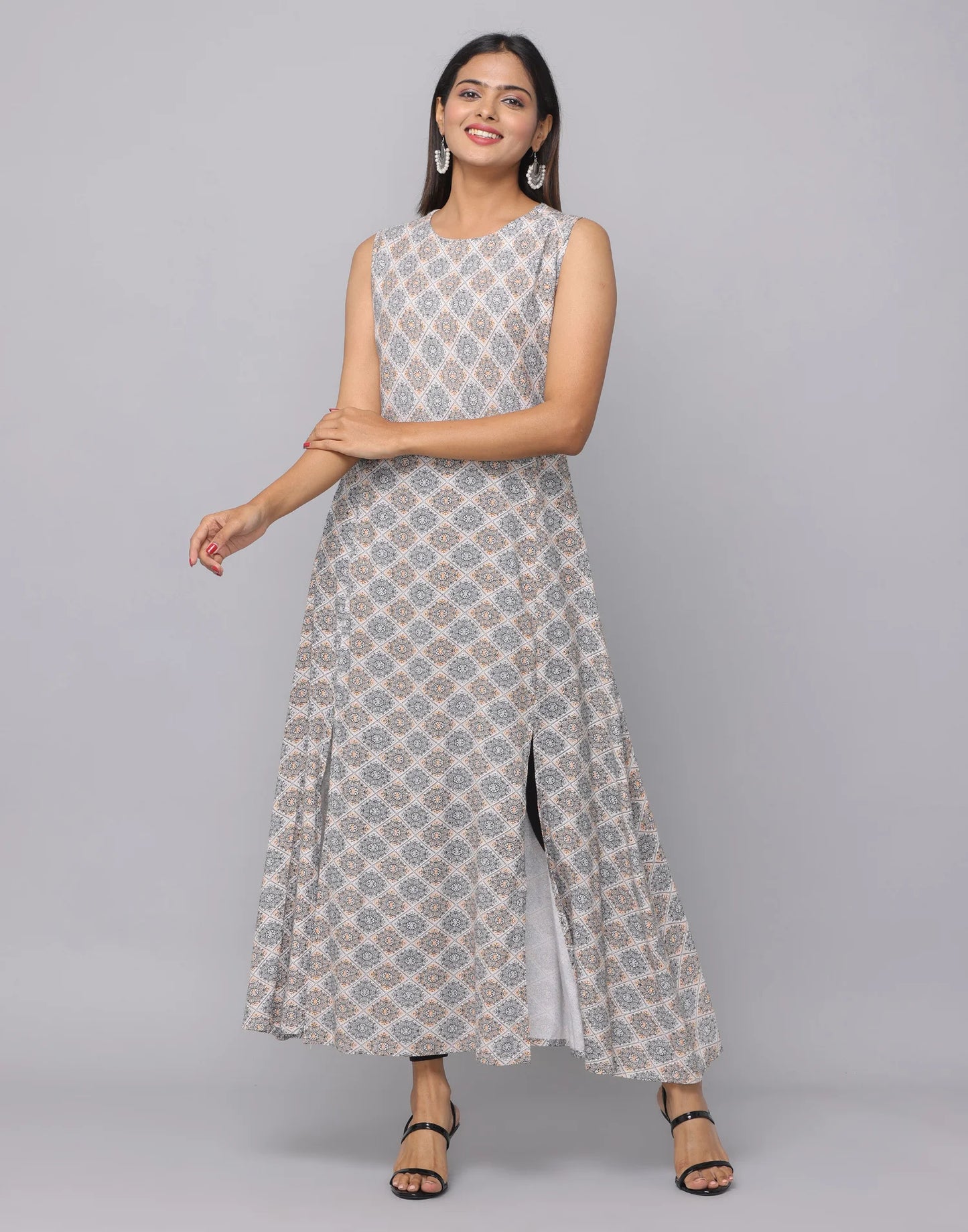 Floral Printed Sleeveless Kurta