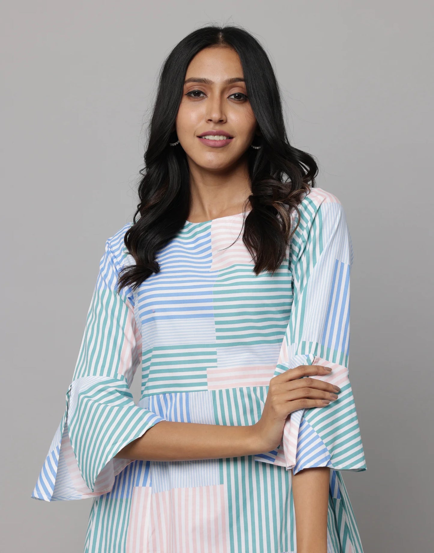 Stripe Printed Kurta With 3/4th Flared Sleeves