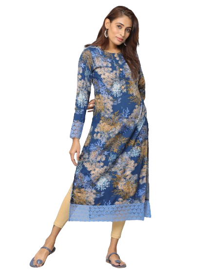 Floral Print Slim Fit 3/4th Sleeve Kurta