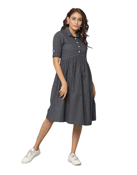 Gingham Check Casual Fit Half Sleeve Dress