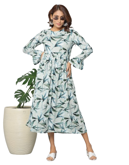 Floral Print Slim Fit Long Sleeve Dress