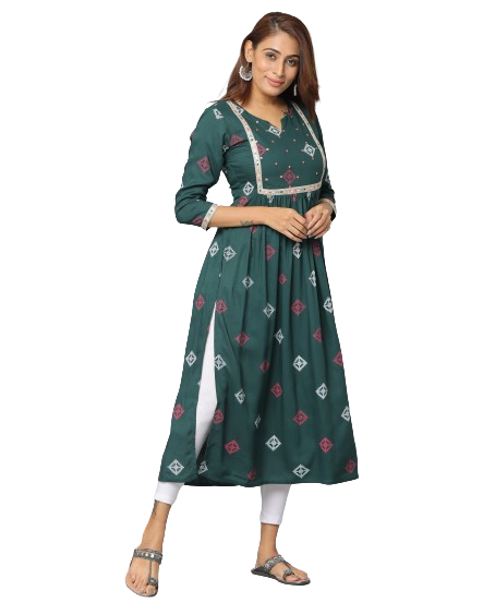 Floral Print Slim Fit 3/4th Sleeve Kurta