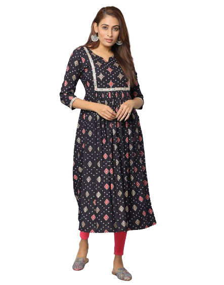 Floral Print Slim Fit 3/4th Sleeve Kurta