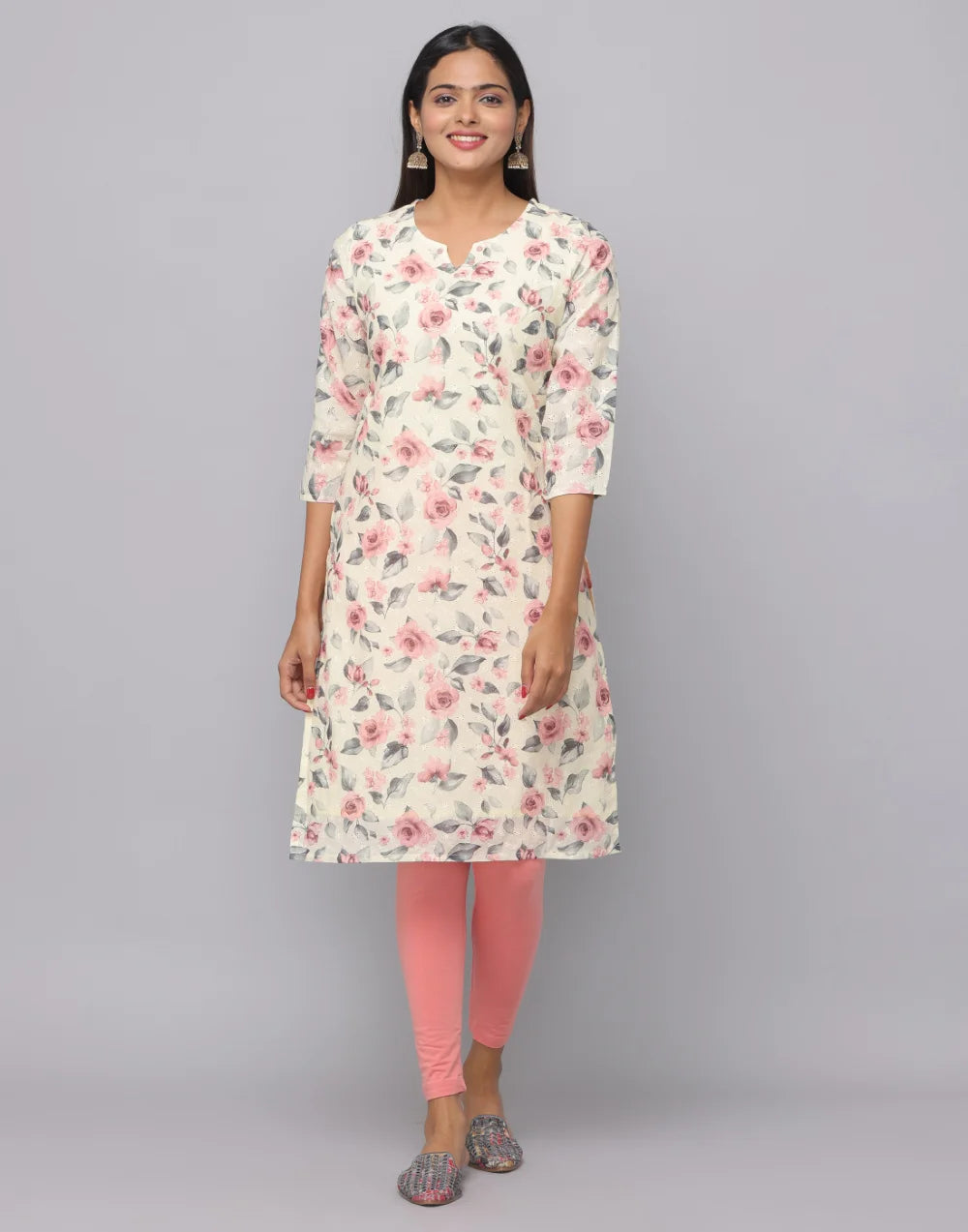 Floral Printed 3/4th Sleeves Kurta