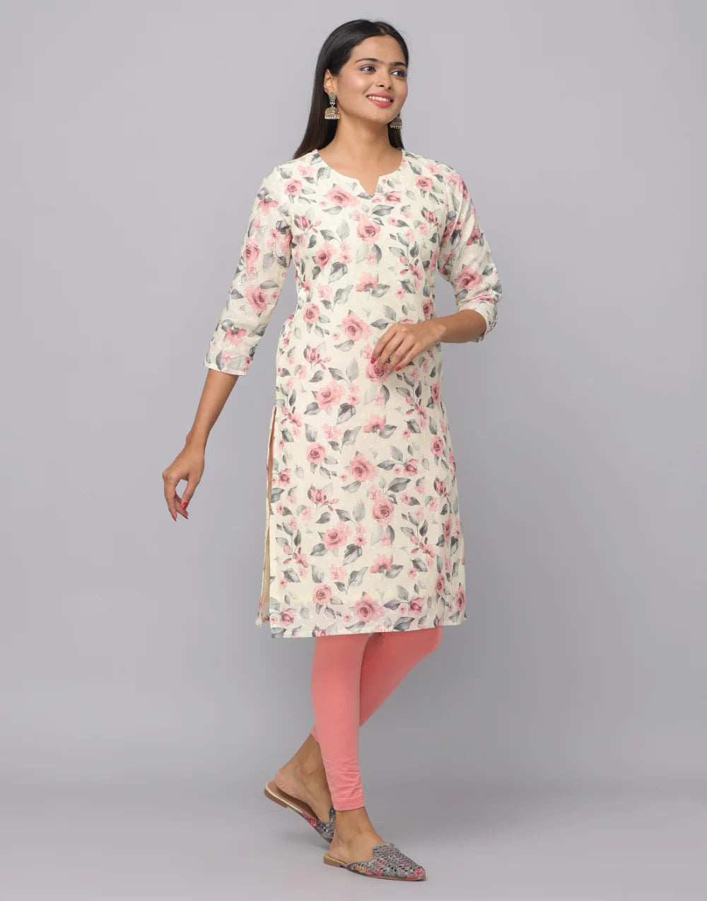 Floral Printed 3/4th Sleeves Kurta