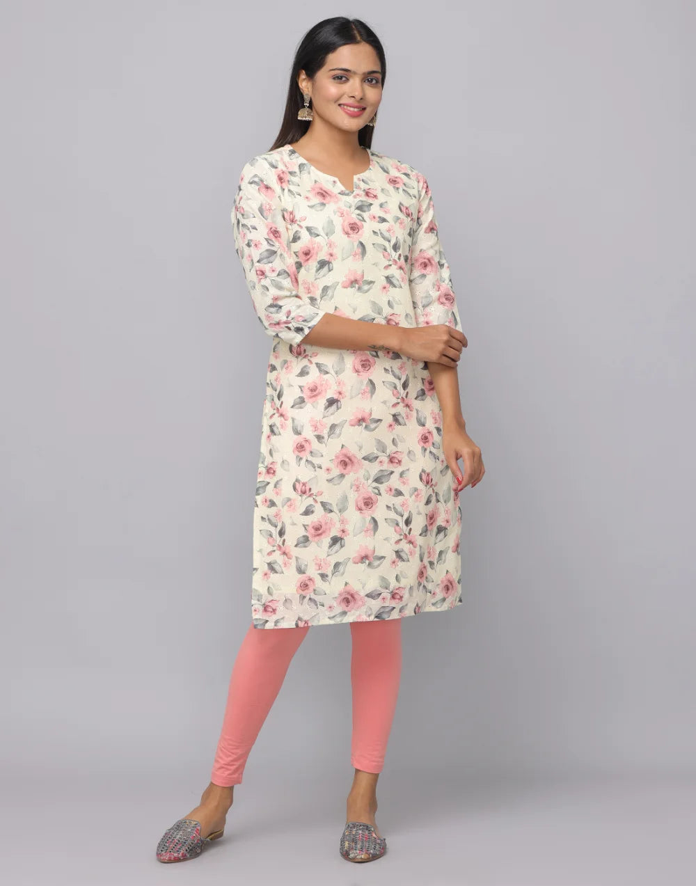 Floral Printed 3/4th Sleeves Kurta