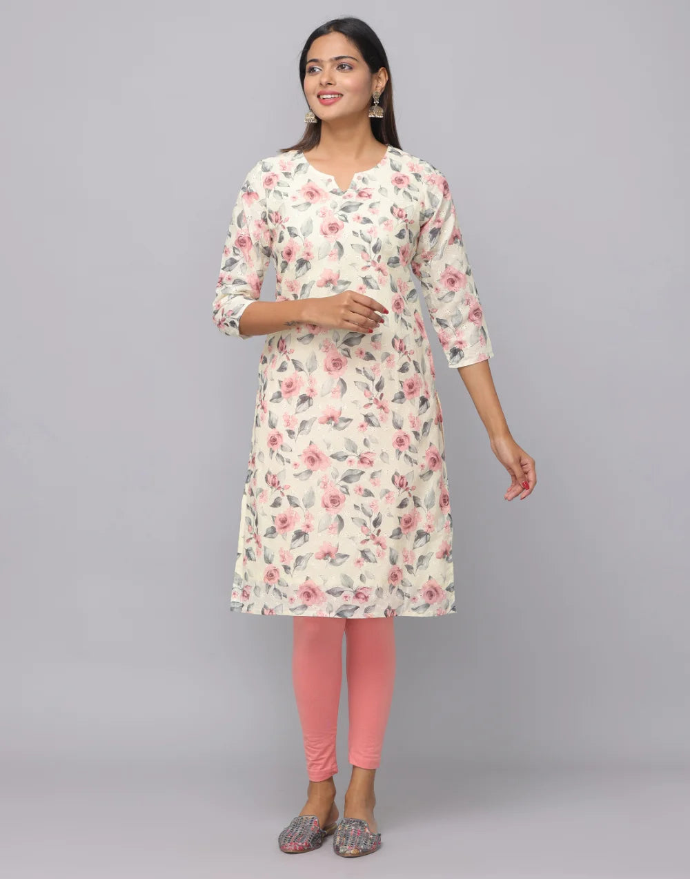 Floral Printed 3/4th Sleeves Kurta