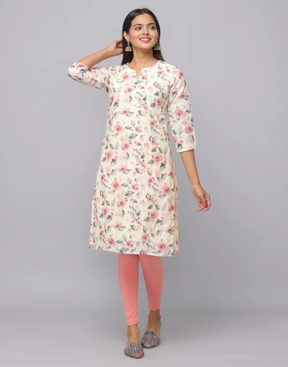 Floral Printed 3/4th Sleeves Kurta