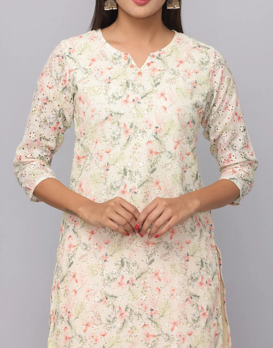 Floral Printed 3/4th Sleeves Kurta