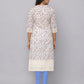 Floral Printed Decollete Neck Kurta With 3/4th Sleeves