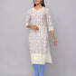 Floral Printed Decollete Neck Kurta With 3/4th Sleeves