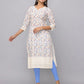 Floral Printed Decollete Neck Kurta With 3/4th Sleeves