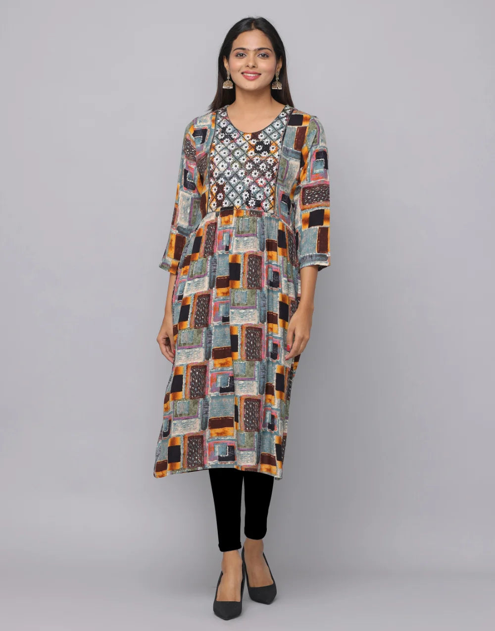 Floral Printed Kurta With 3/4 Sleeve