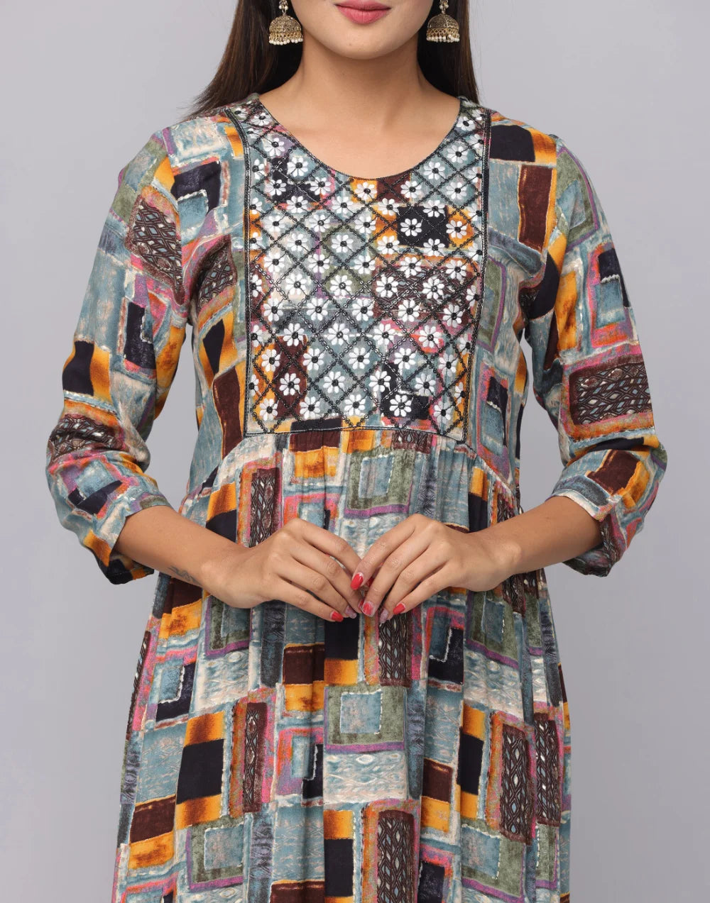 Floral Printed Kurta With 3/4 Sleeve