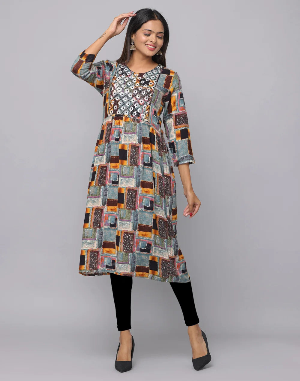 Floral Printed Kurta With 3/4 Sleeve