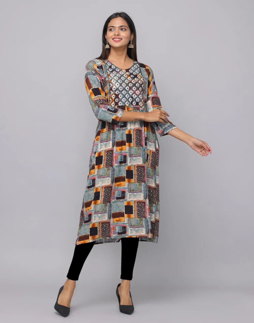 Floral Printed Kurta With 3/4 Sleeve