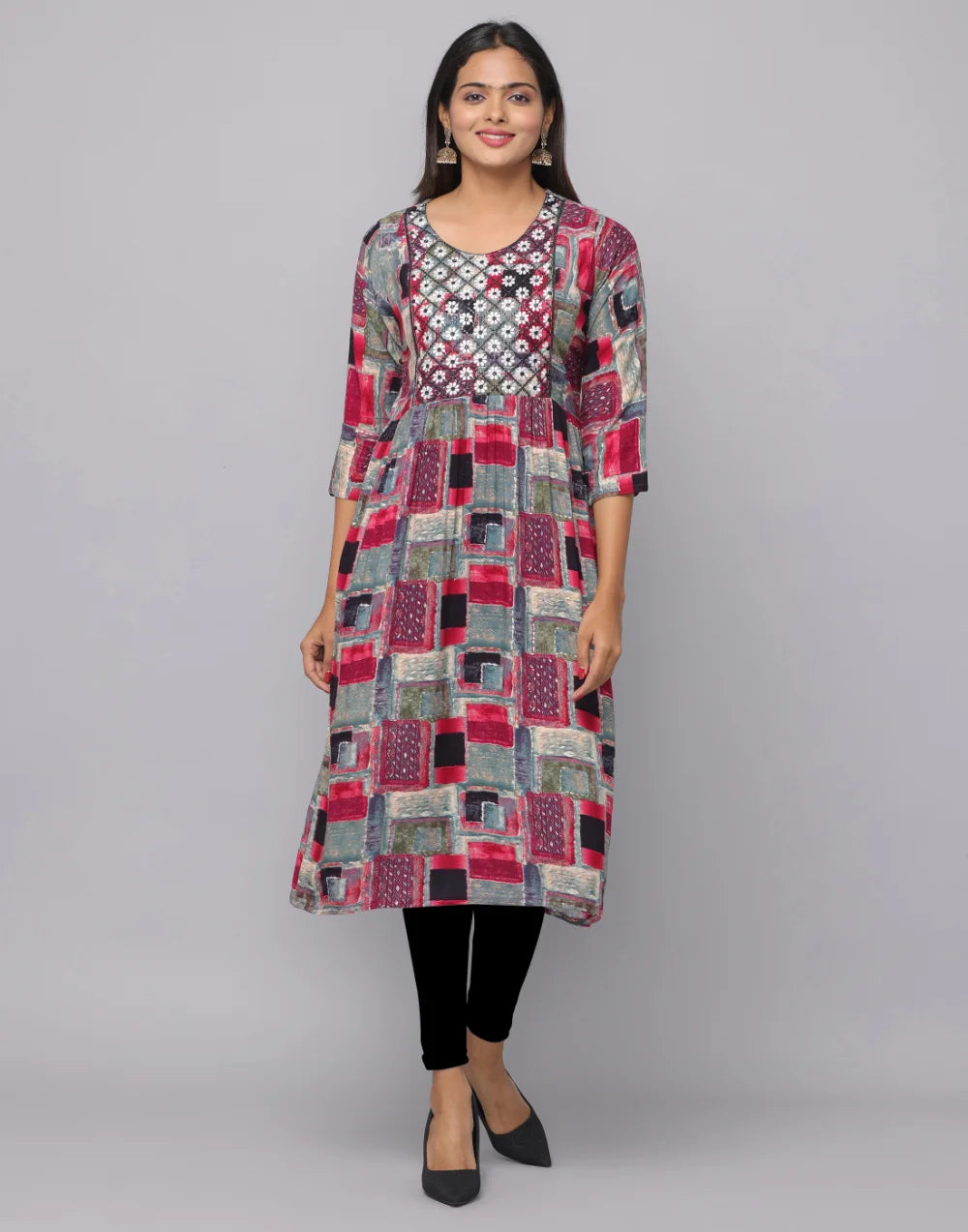 Floral Printed Kurta With 3/4 Sleeve