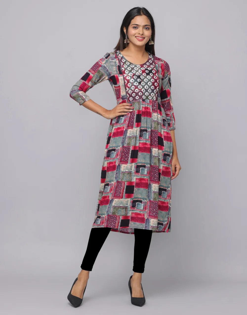 Floral Printed Kurta With 3/4 Sleeve