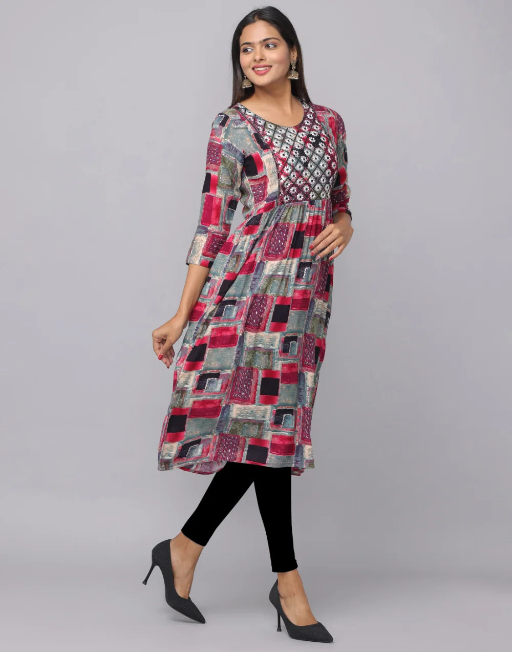 Floral Printed Kurta With 3/4 Sleeve