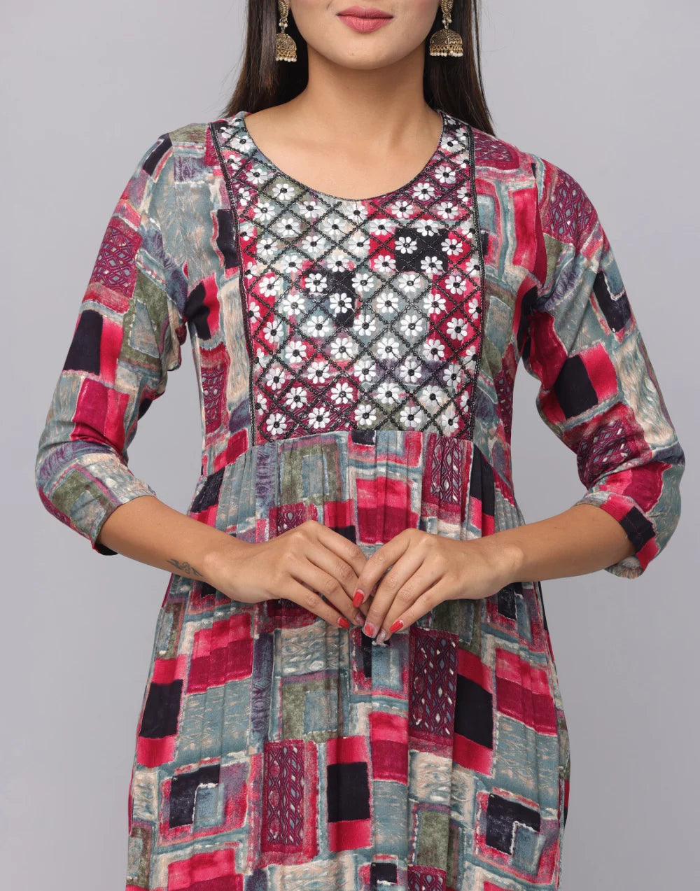 Floral Printed Kurta With 3/4 Sleeve