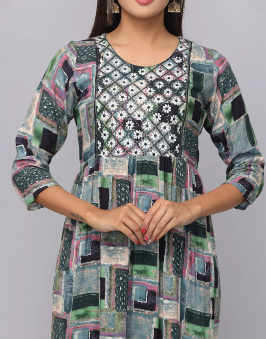 Floral Printed Kurta With 3/4 Sleeve