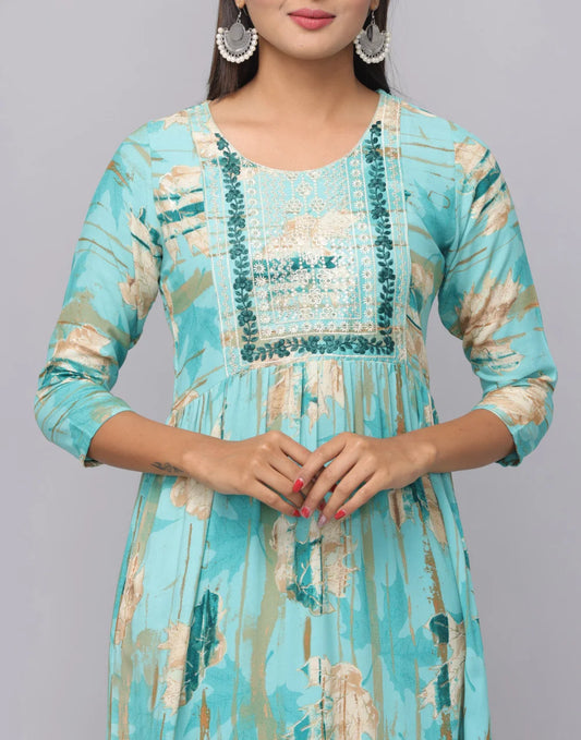 Floral Printed Kurta With 3/4 Sleeve