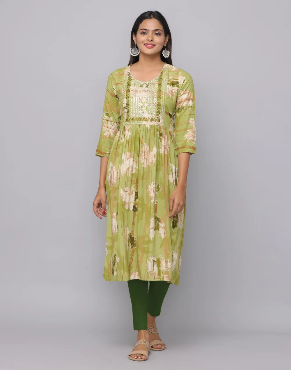 Floral Printed Kurta With 3/4 Sleeve