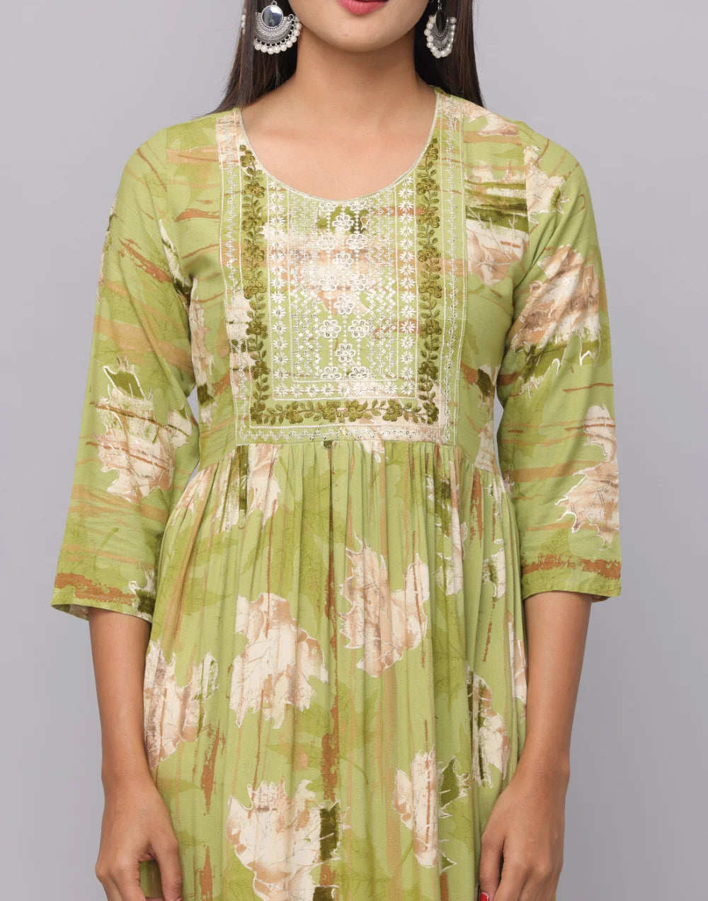 Floral Printed Kurta With 3/4 Sleeve