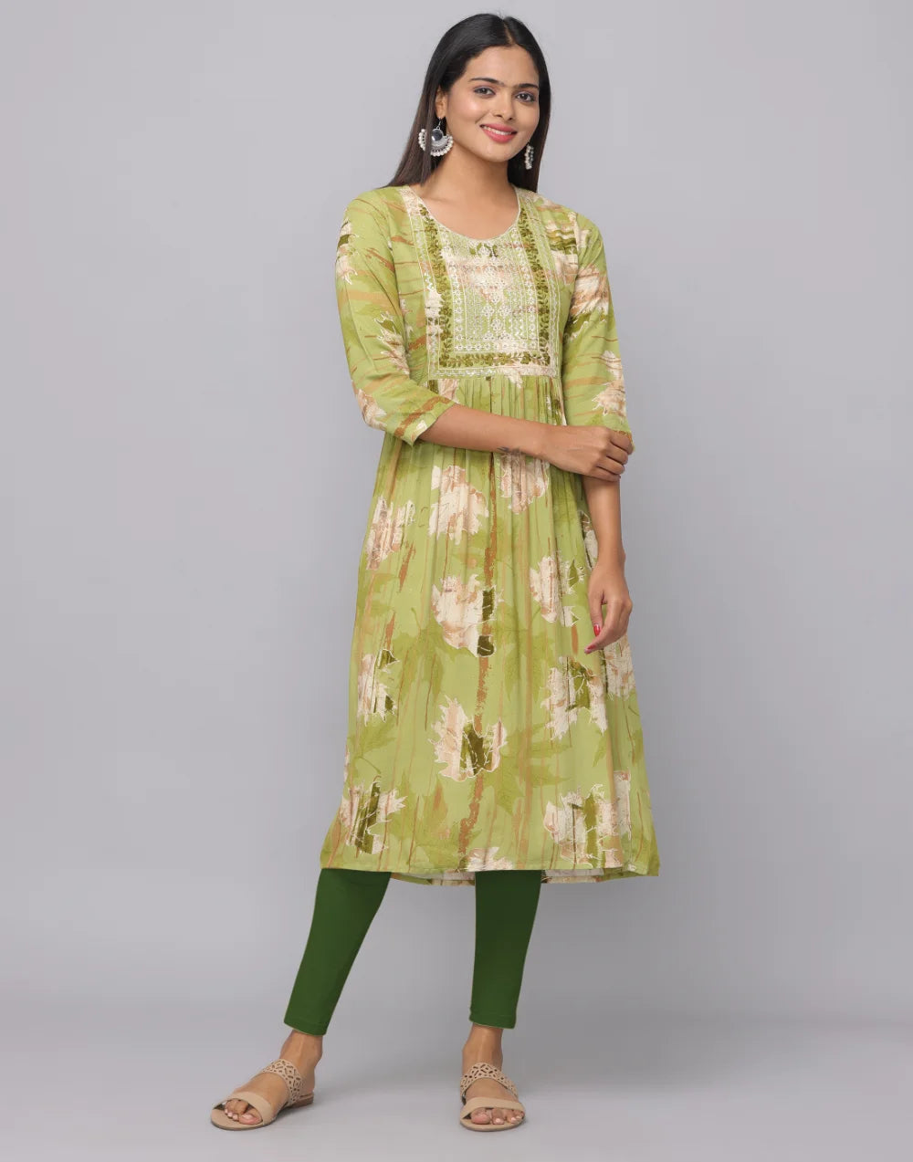 Floral Printed Kurta With 3/4 Sleeve