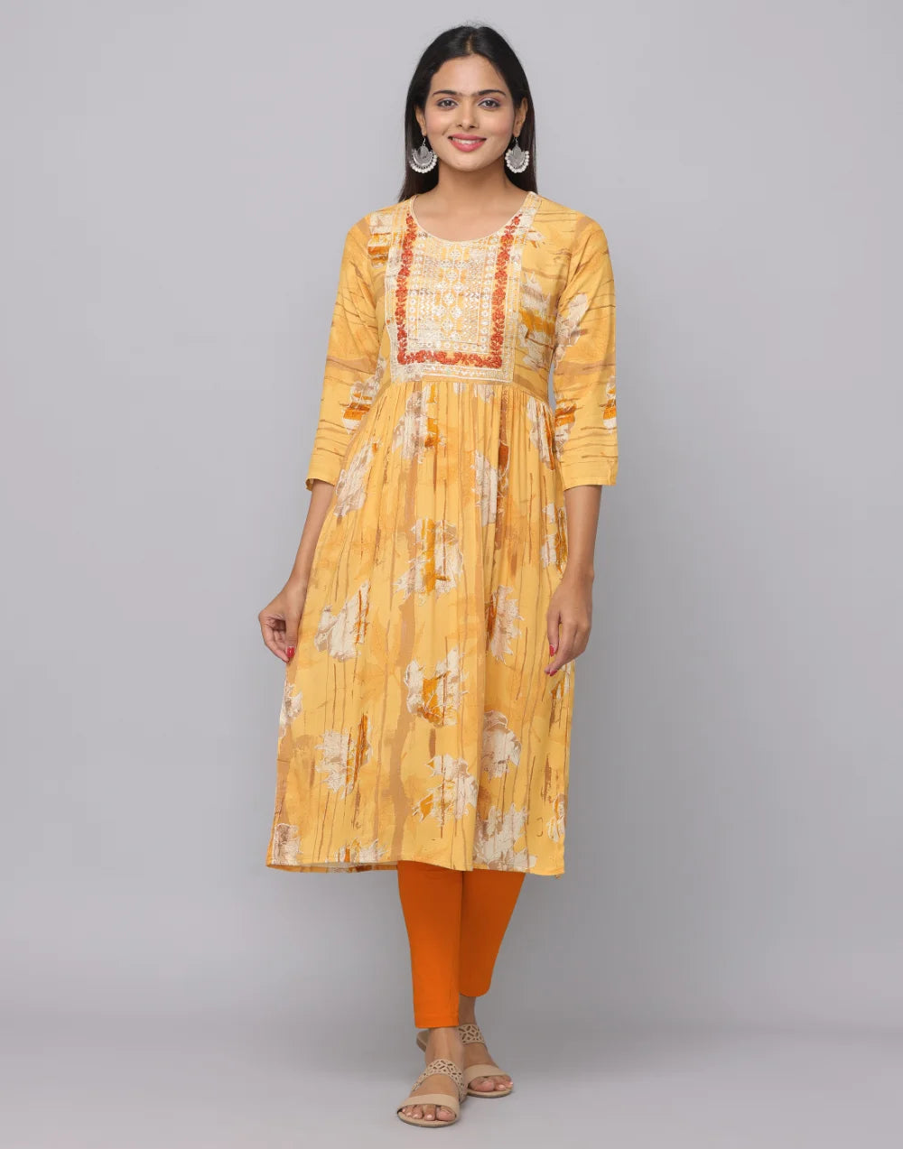 Floral Printed Kurta With 3/4 Sleeve