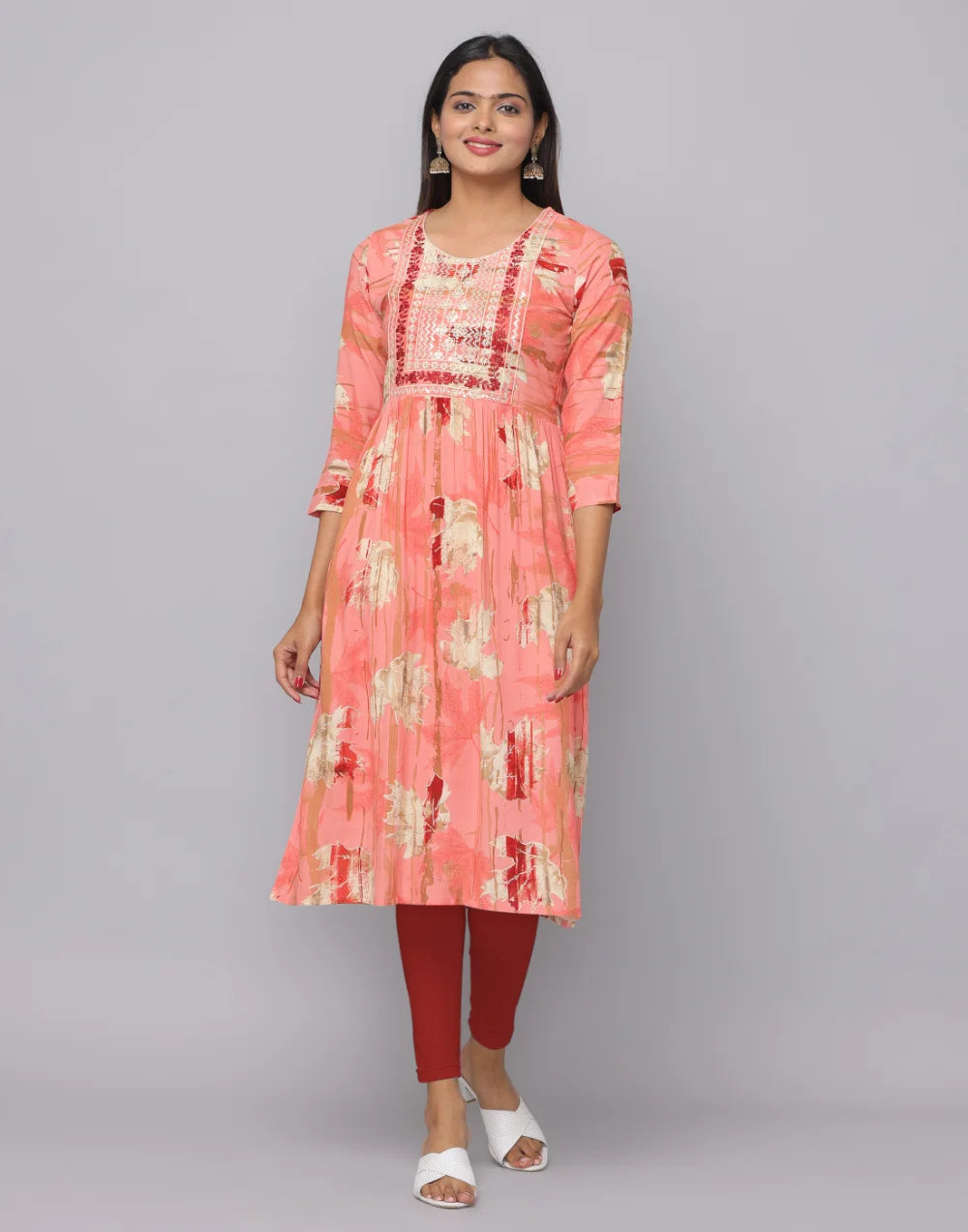 Floral Printed Kurta With 3/4 Sleeve