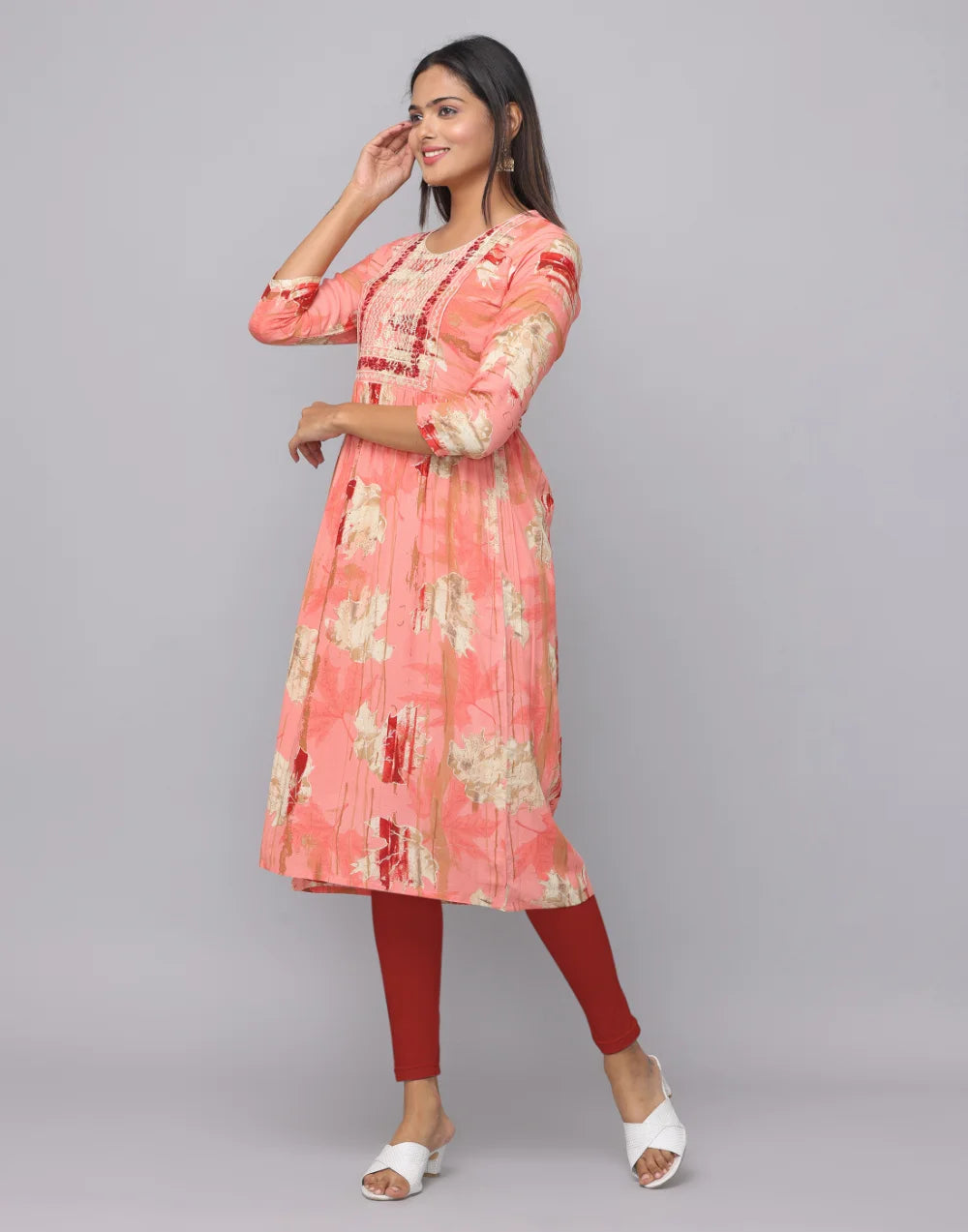 Floral Printed Kurta With 3/4 Sleeve