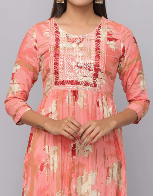 Floral Printed Kurta With 3/4 Sleeve