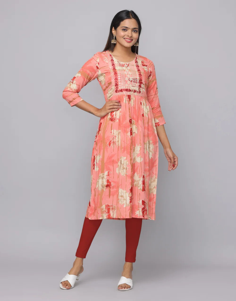 Floral Printed Kurta With 3/4 Sleeve