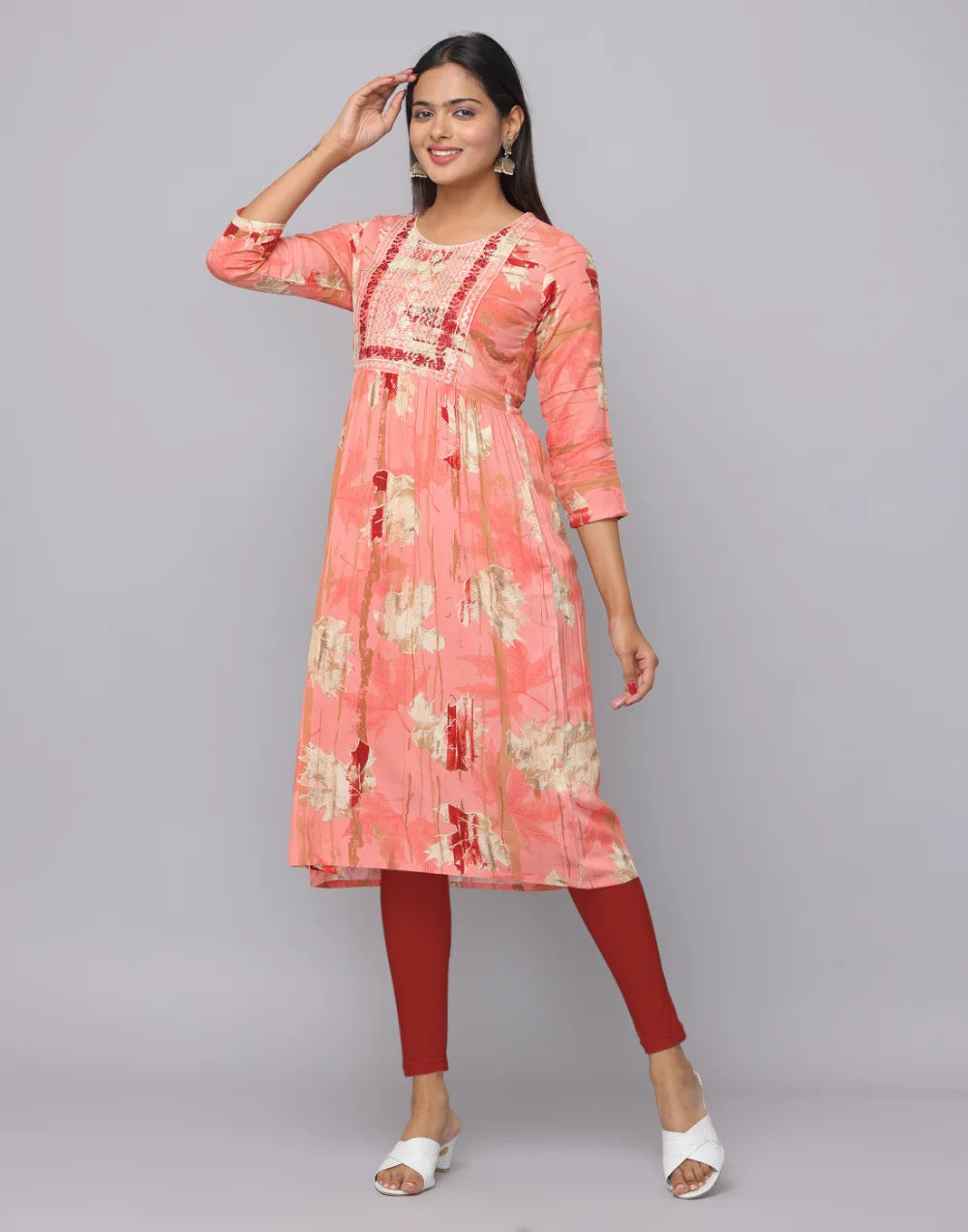 Floral Printed Kurta With 3/4 Sleeve