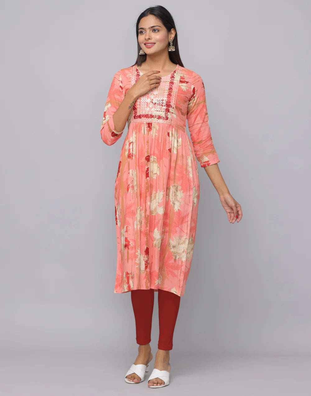 Floral Printed Kurta With 3/4 Sleeve