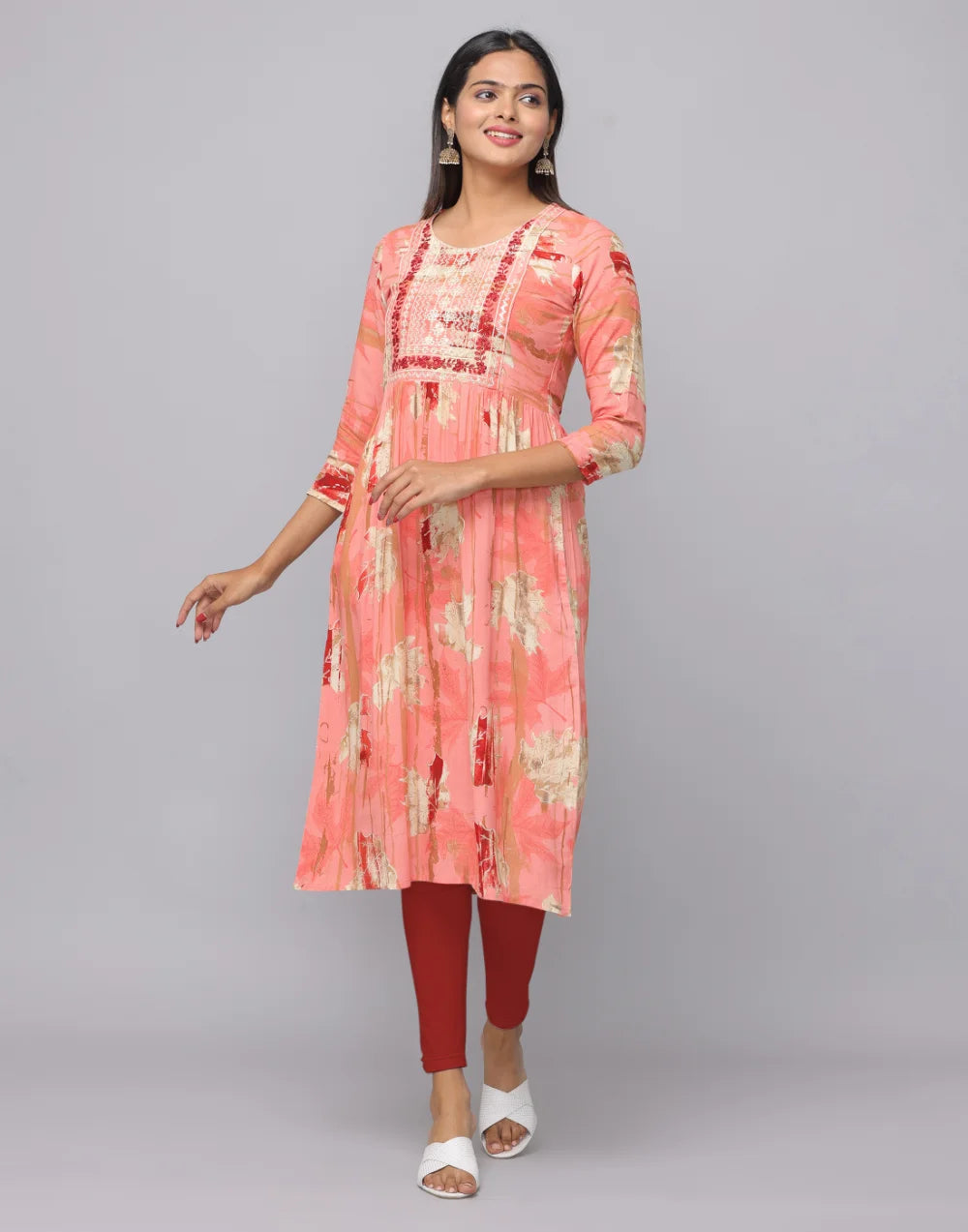 Floral Printed Kurta With 3/4 Sleeve