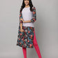 Floral & Solid Mix & Match Round Neck 3/4th Sleeve Kurta