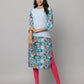 Floral & Solid Mix & Match Round Neck 3/4th Sleeve Kurta