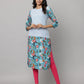 Floral & Solid Mix & Match Round Neck 3/4th Sleeve Kurta